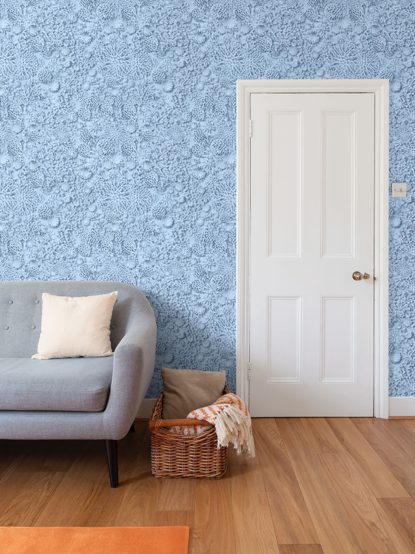 QUIET CORAL - BLUE TIDE - REPEAT PATTERN WALLPAPER