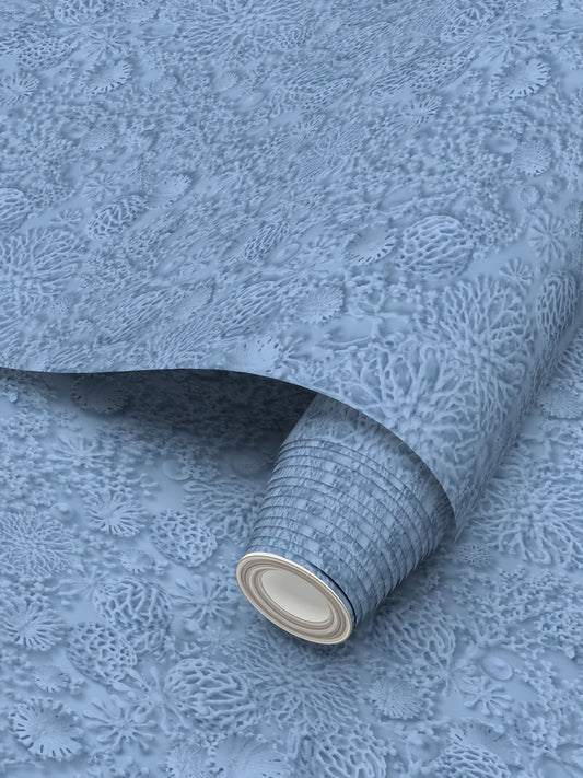 QUIET CORAL - BLUE TIDE - REPEAT PATTERN WALLPAPER