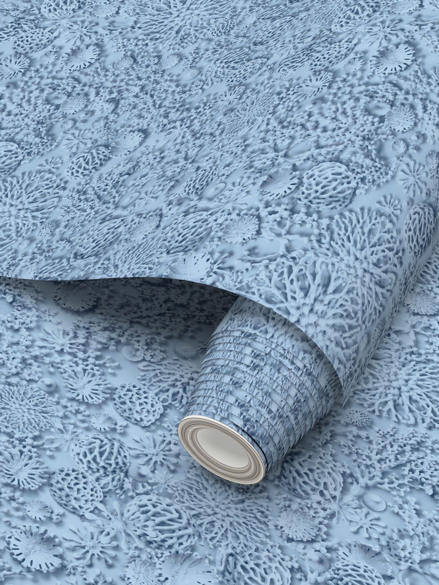 QUIET CORAL - BLUE TIDE - REPEAT PATTERN WALLPAPER