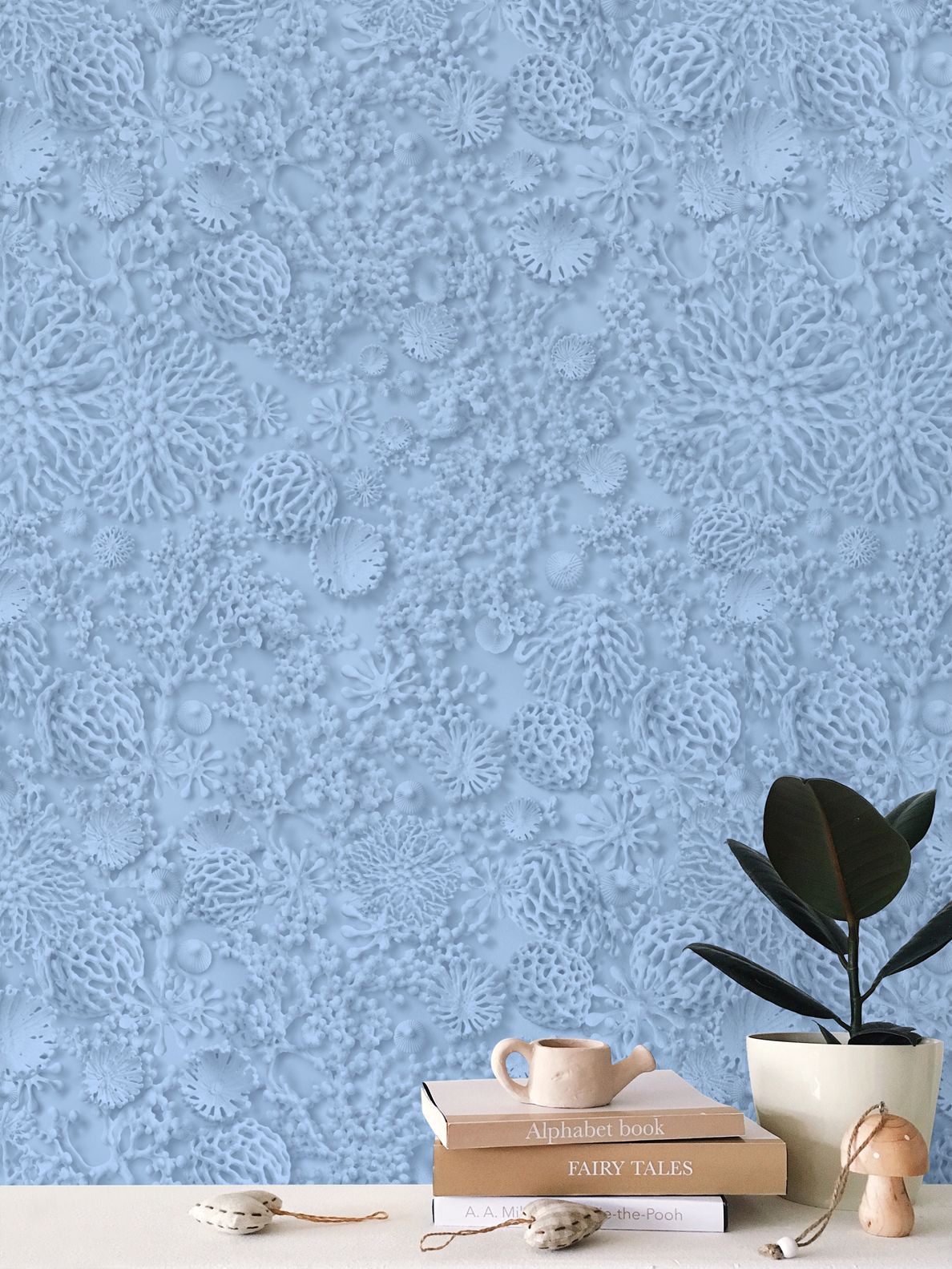QUIET CORAL - BLUE TIDE - REPEAT PATTERN WALLPAPER