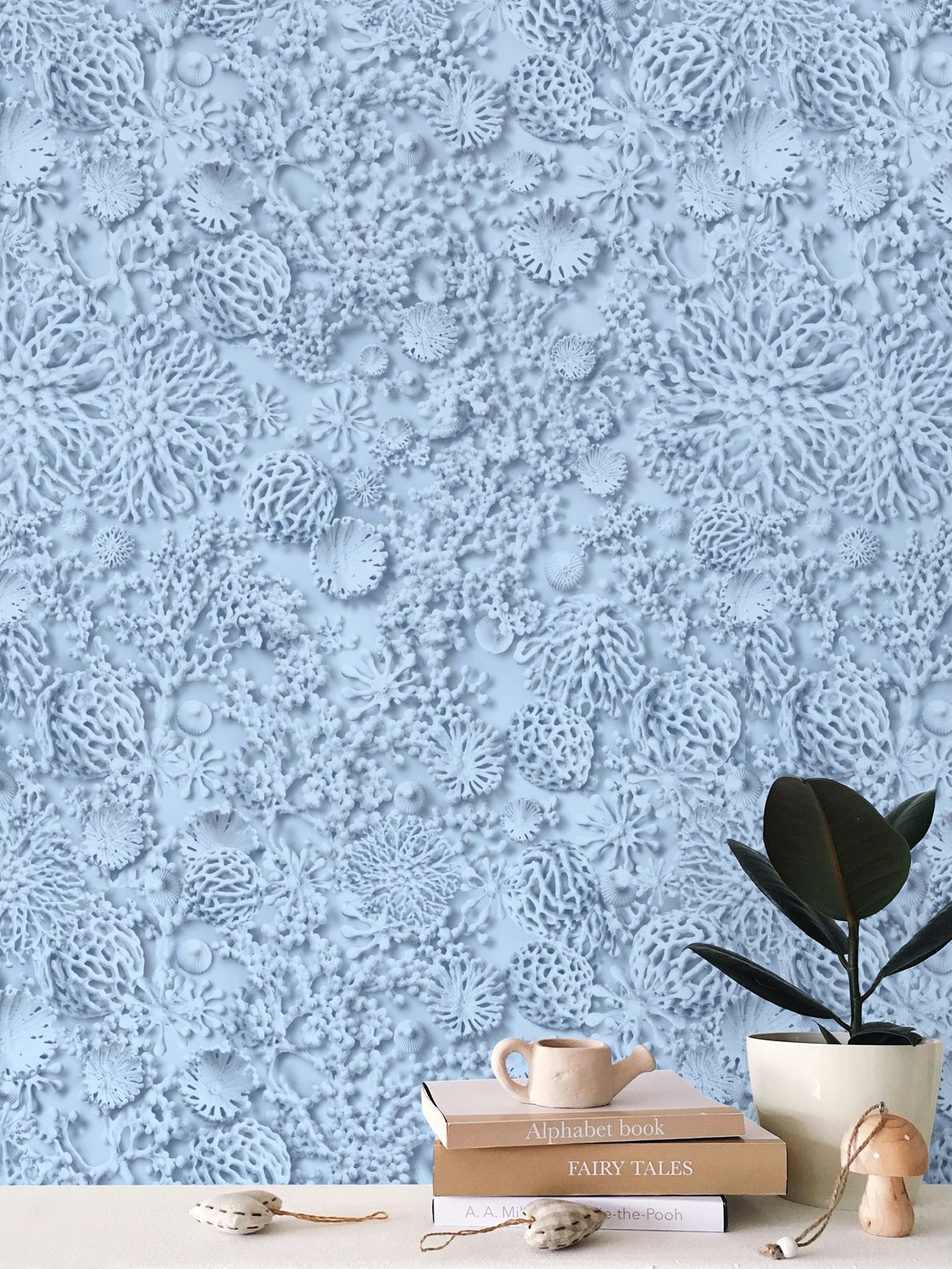 QUIET CORAL - BLUE TIDE - REPEAT PATTERN WALLPAPER