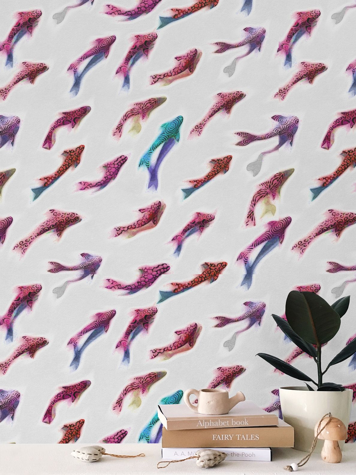 THE ODD ONE OUT - FUCHSIA AND AQUA - REPEAT PATTERN WALLPAPER