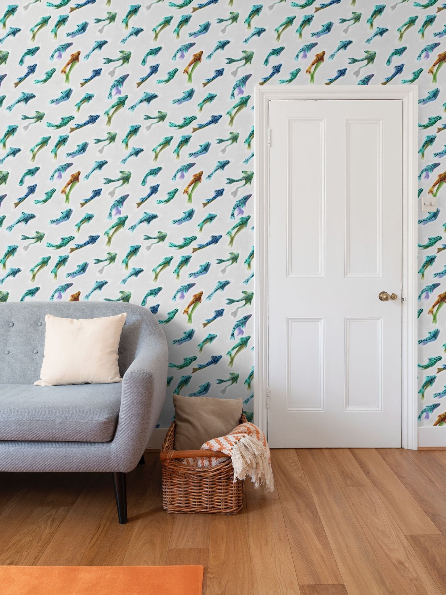 THE ODD ONE OUT - AQUA AND ORANGE - REPEAT PATTERN WALLPAPER