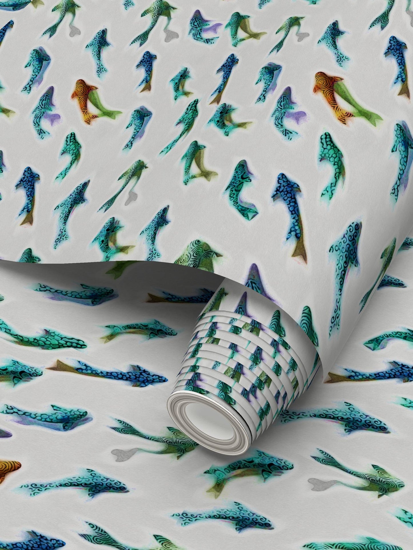 THE ODD ONE OUT - AQUA AND ORANGE - REPEAT PATTERN WALLPAPER