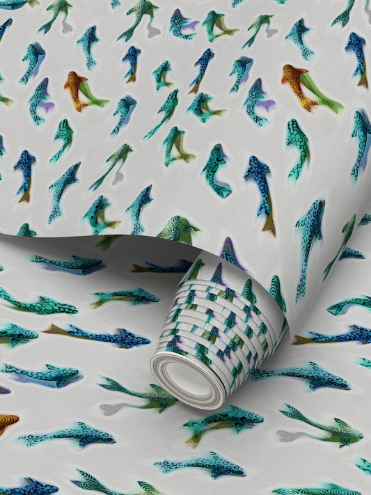 THE ODD ONE OUT - AQUA AND ORANGE - REPEAT PATTERN WALLPAPER