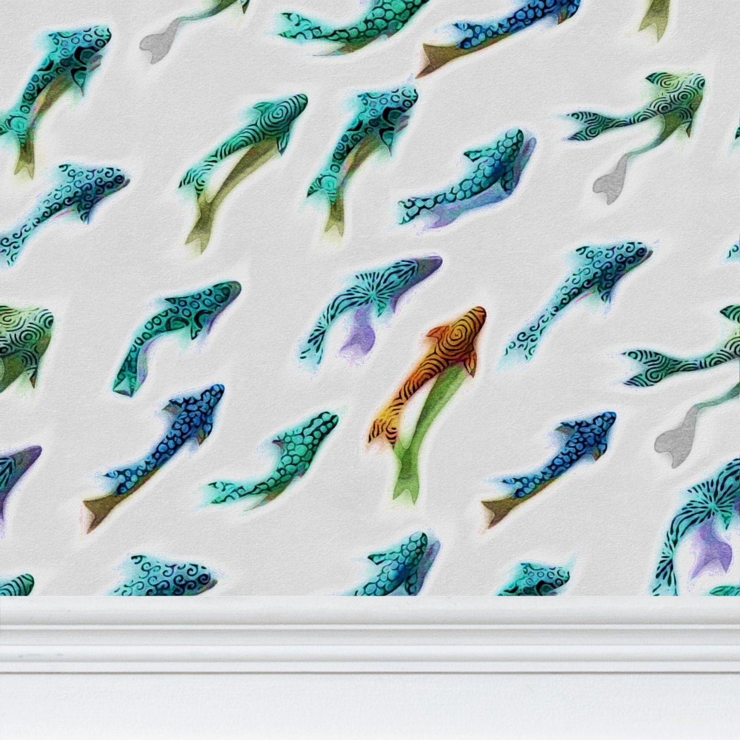 THE ODD ONE OUT - AQUA AND ORANGE - REPEAT PATTERN WALLPAPER
