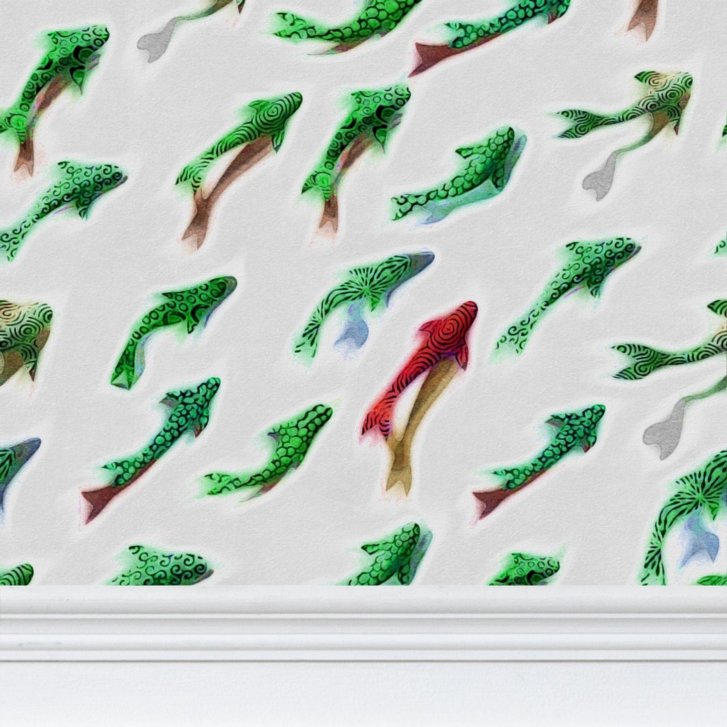 THE ODD ONE OUT - GREEN AND RED - REPEAT PATTERN WALLPAPER