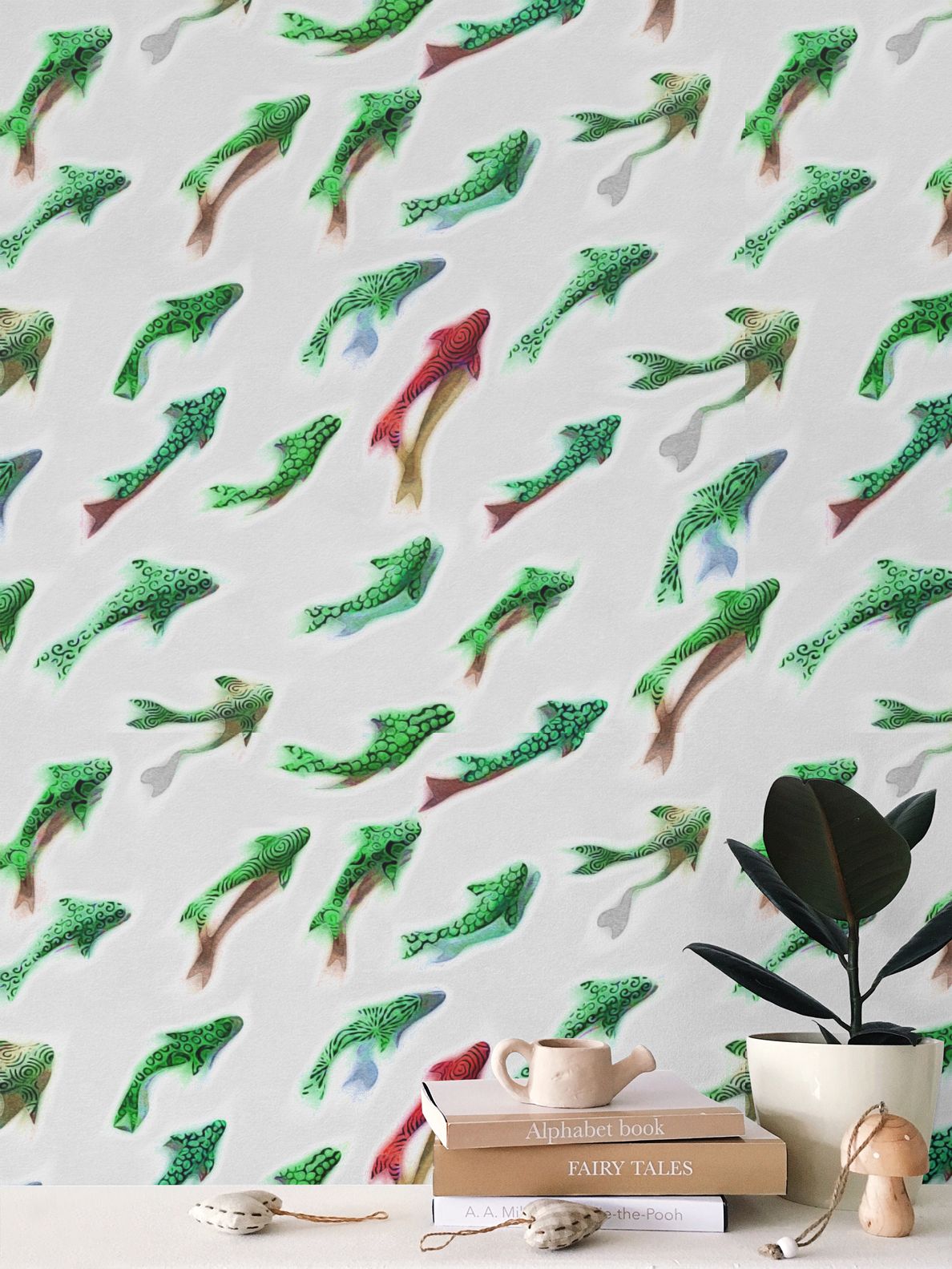 THE ODD ONE OUT - GREEN AND RED - REPEAT PATTERN WALLPAPER
