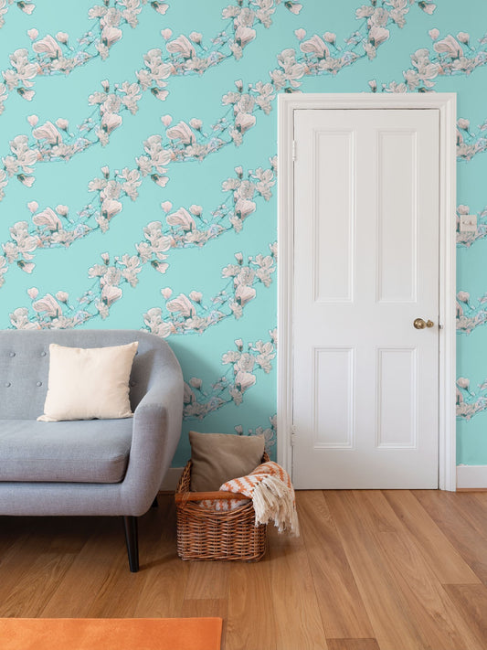 FIRST BLOOM - ROBIN'S EGG - REPEAT PATTERN WALLPAPER Repeat
