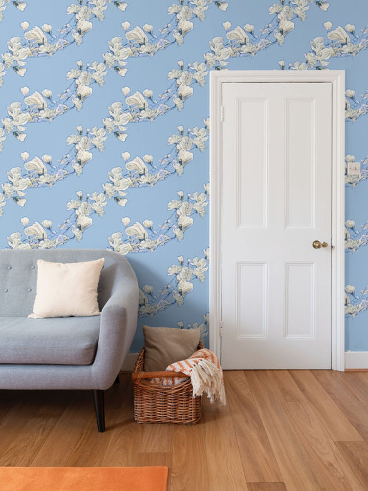 FIRST BLOOM - BLUE HAZE - REPEAT PATTERN WALLPAPER