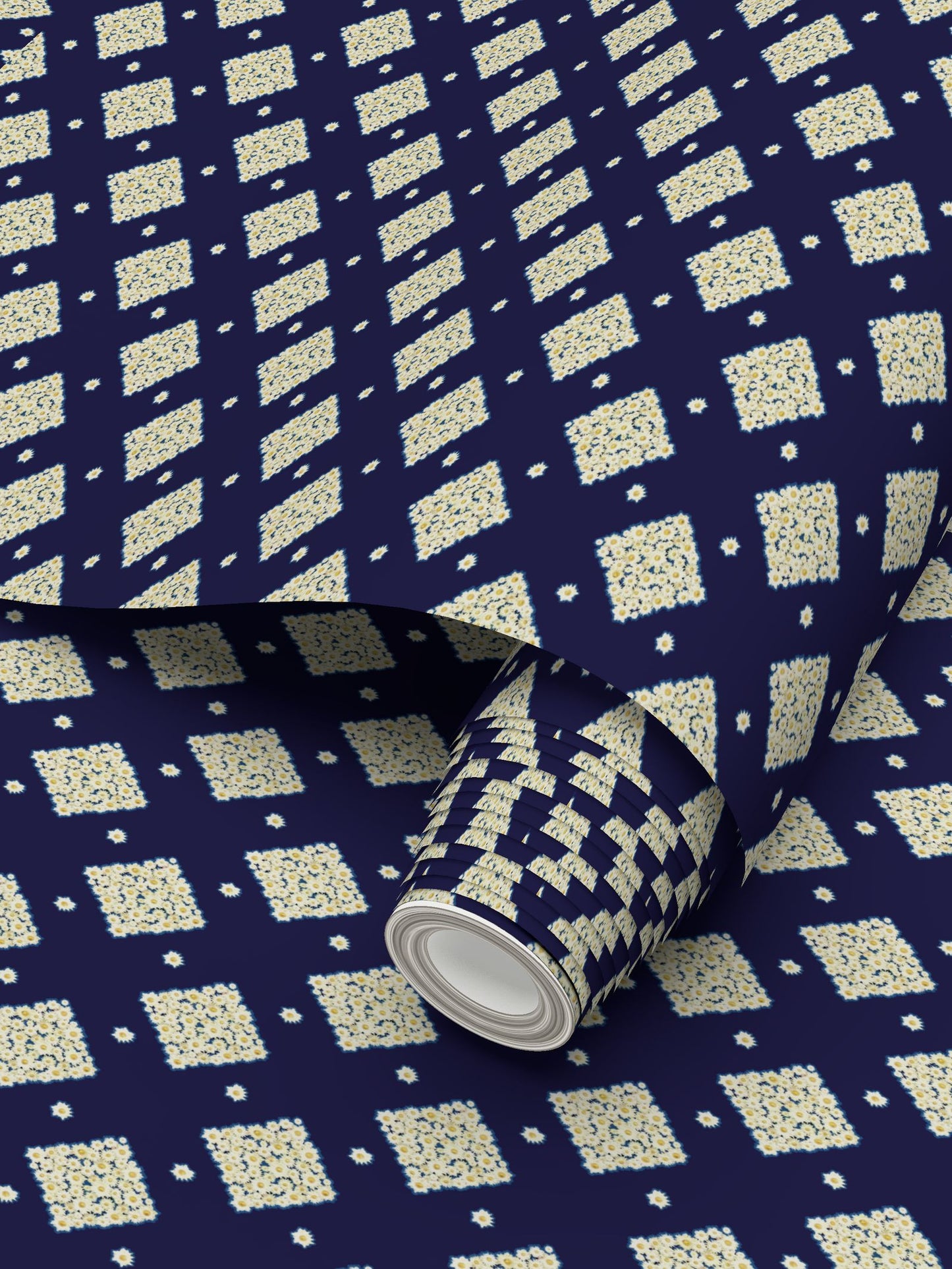 DAISY TRELLIS – MIDNIGHT BLUE - REPEAT PATTERN WALLPAPER