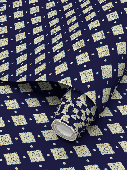DAISY TRELLIS – MIDNIGHT BLUE - REPEAT PATTERN WALLPAPER