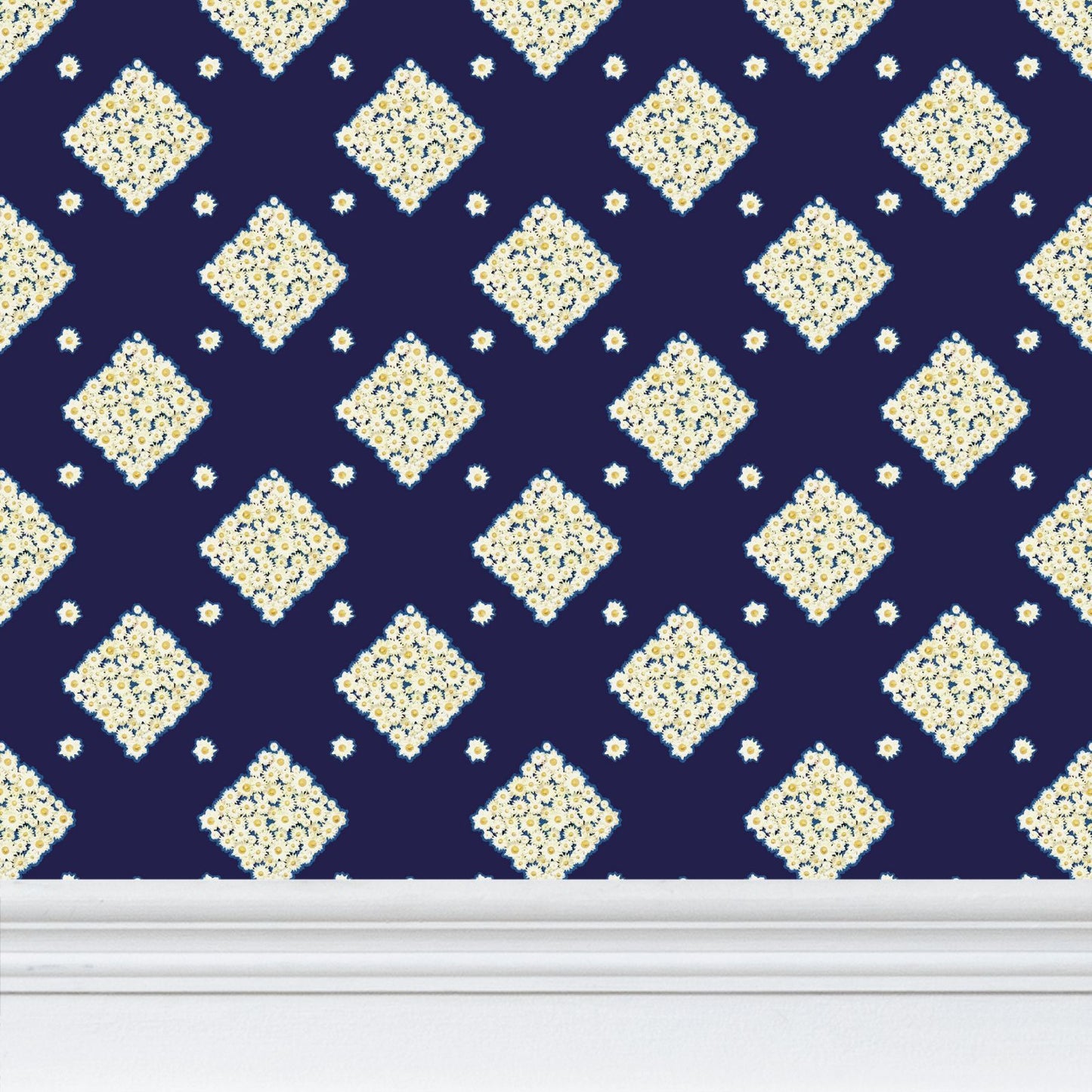 DAISY TRELLIS – MIDNIGHT BLUE - REPEAT PATTERN WALLPAPER