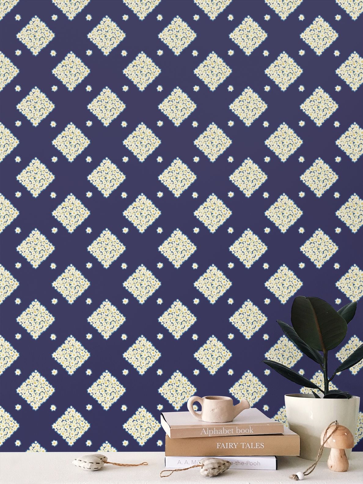 DAISY TRELLIS – MIDNIGHT BLUE - REPEAT PATTERN WALLPAPER