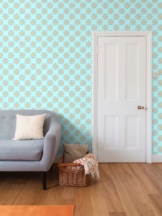 DAISY TRELLIS – SUMMER SKY - REPEAT PATTERN WALLPAPER