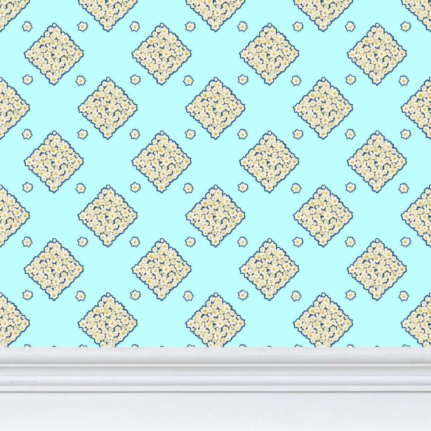 DAISY TRELLIS – SUMMER SKY - REPEAT PATTERN WALLPAPER