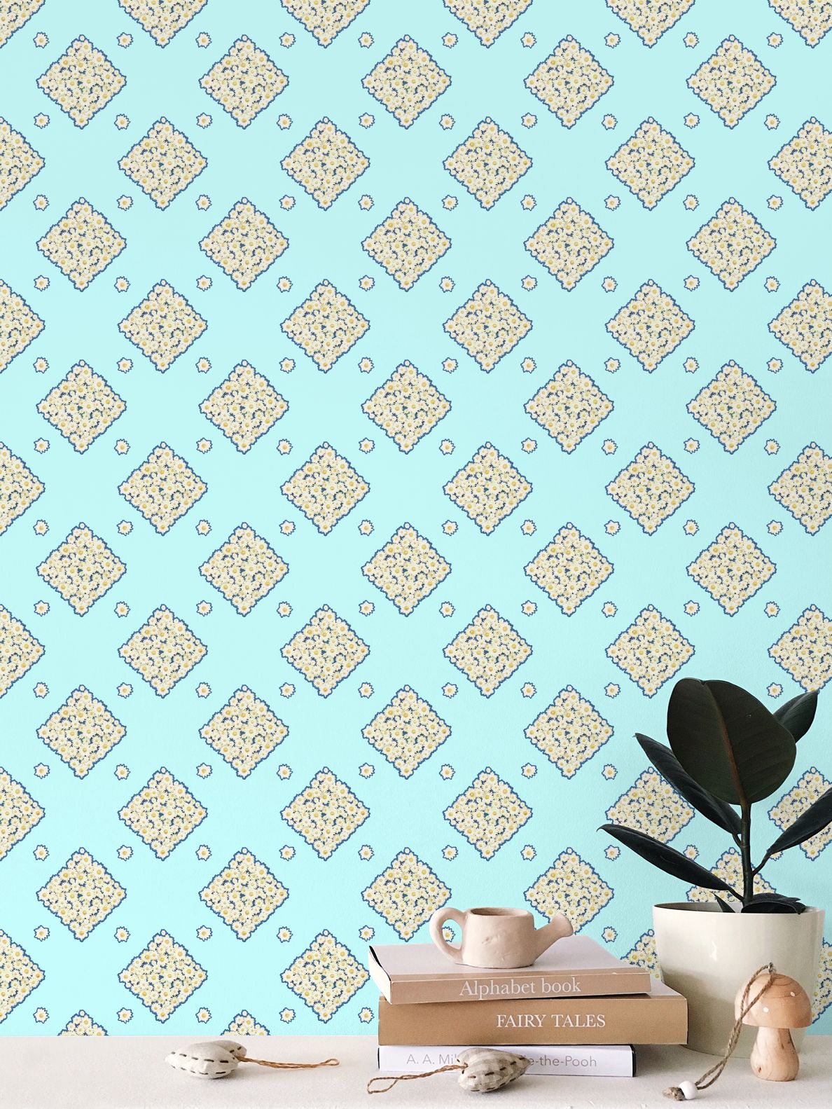 DAISY TRELLIS – SUMMER SKY - REPEAT PATTERN WALLPAPER