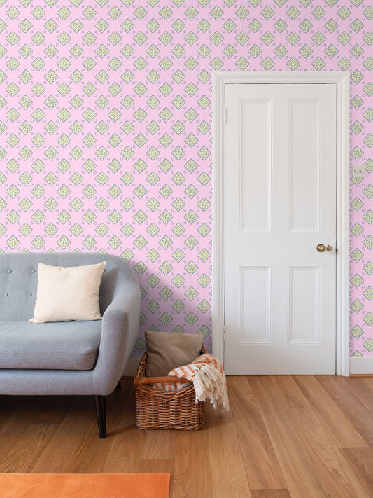 DAISY TRELLIS - BLUSH GARDEN - REPEAT PATTERN WALLPAPER
