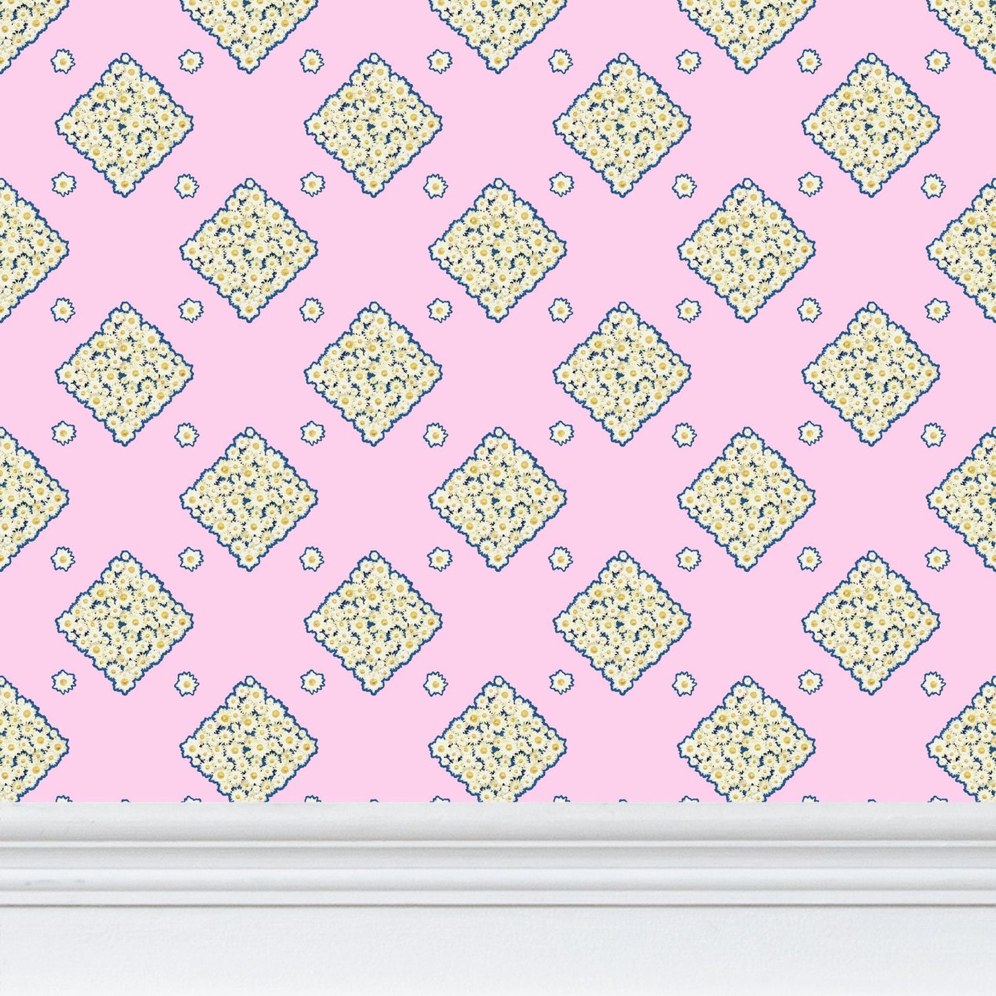 DAISY TRELLIS - BLUSH GARDEN - REPEAT PATTERN WALLPAPER