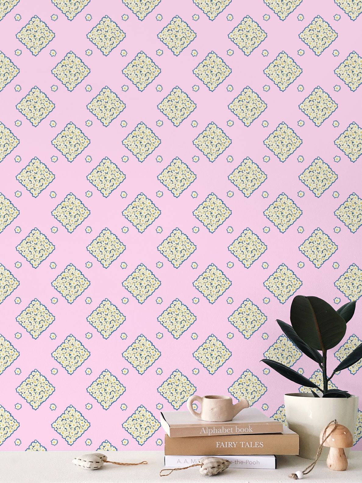 DAISY TRELLIS - BLUSH GARDEN - REPEAT PATTERN WALLPAPER