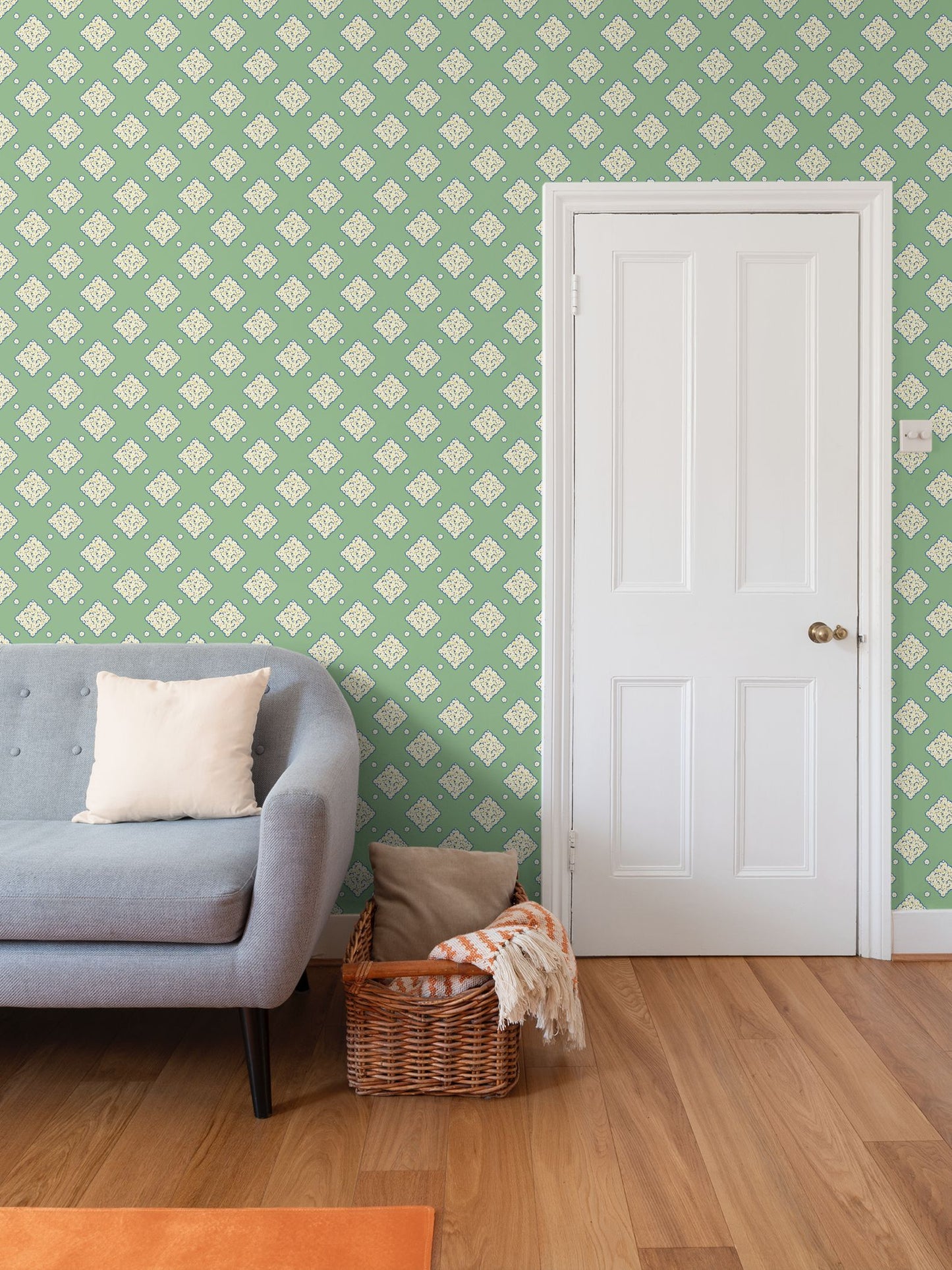 DAISY TRELLIS - WILLOW GREEN - REPEAT PATTERN WALLPAPER