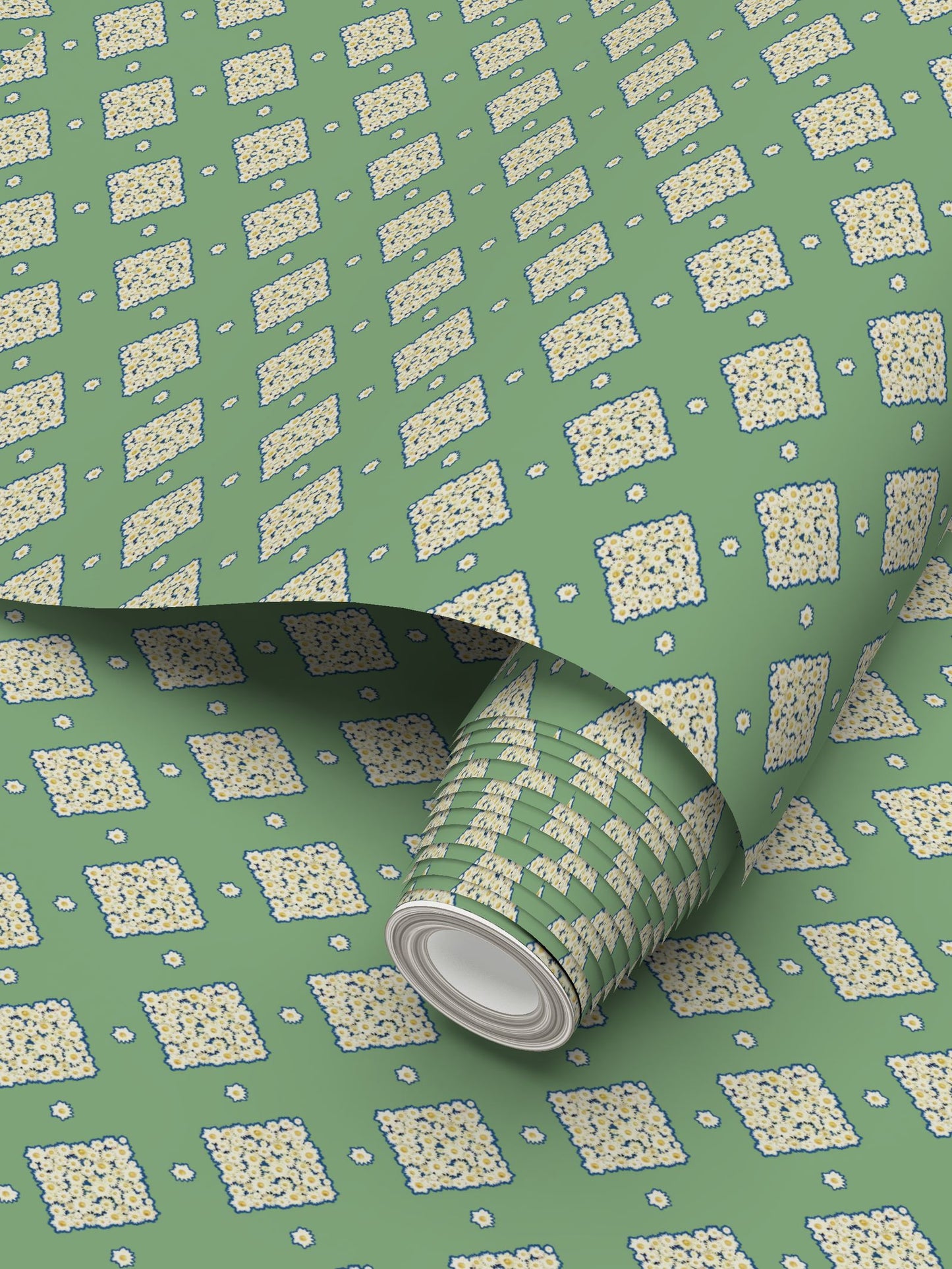 DAISY TRELLIS - WILLOW GREEN - REPEAT PATTERN WALLPAPER
