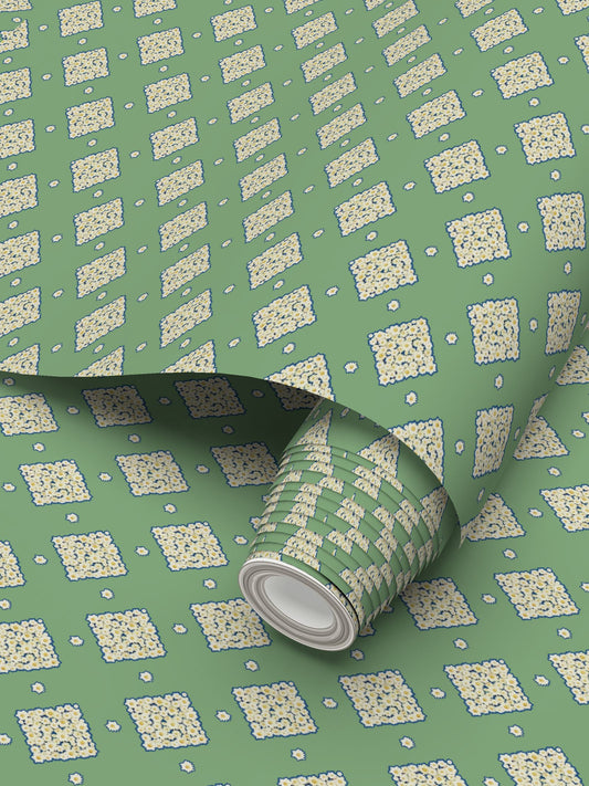 DAISY TRELLIS - WILLOW GREEN - REPEAT PATTERN WALLPAPER