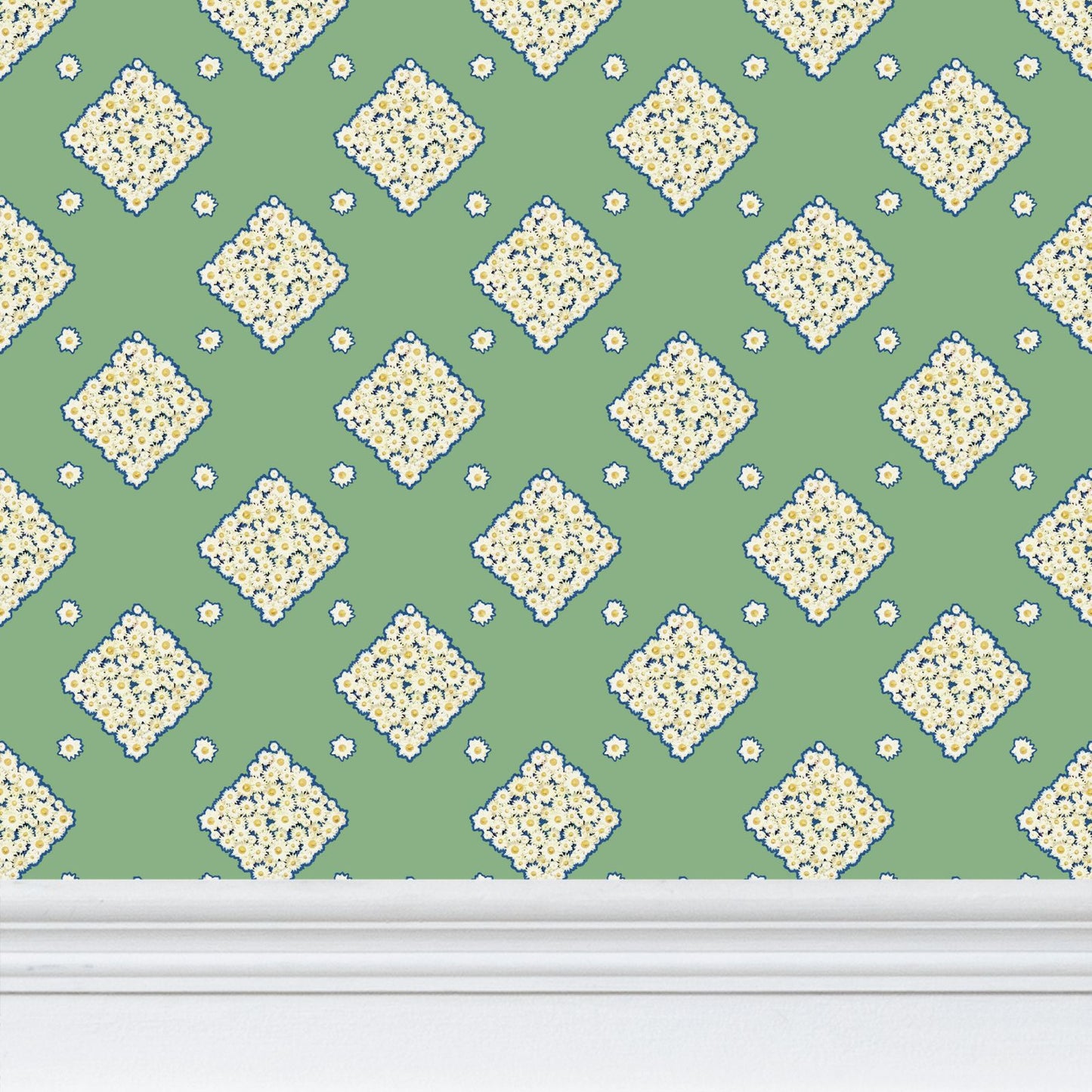 DAISY TRELLIS - WILLOW GREEN - REPEAT PATTERN WALLPAPER