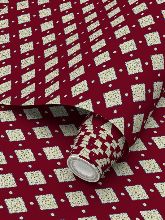 DAISY TRELLIS - BURGUNDY BLOOM - REPEAT PATTERN WALLPAPER